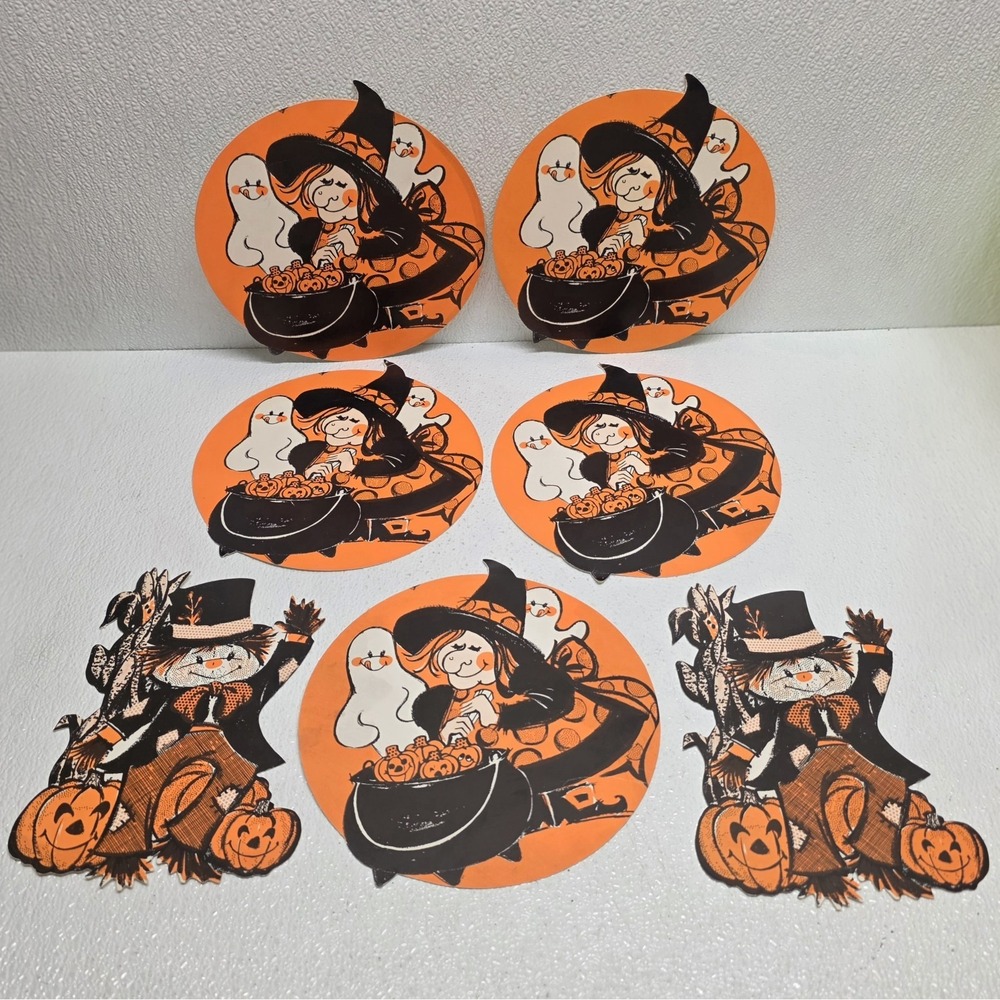 Vintage Halloween Witch Ghost & Scarecrow Paper Decorations